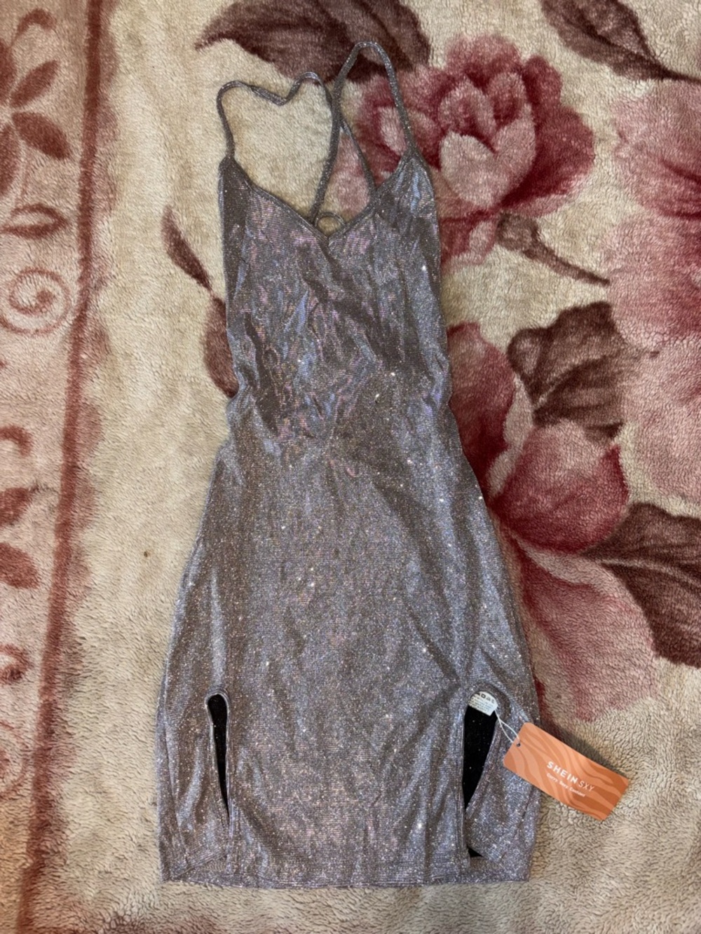 SHEIN Iridescent Silver Mini Slip Dress
